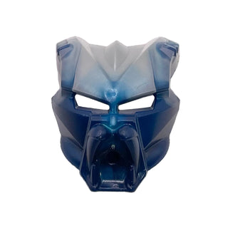 Light gray and dark blue marbled Bionicle mask with angular features and horizontal eye slots.