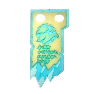 Tan Tattered Flag with Trans-Light Blue Border, White Ice, Light Aqua Ninjago Logogram Letter S and 'THE FORBIDDEN ART' Pattern, Part# multipls16b Part LEGO® Very Good