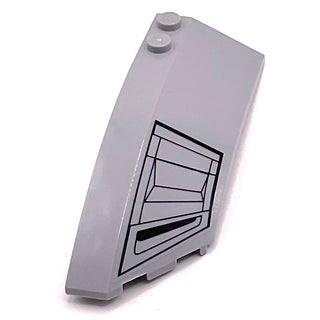 Wedge 8 x 3 x 2 Open Left with Air Intake Pattern (Sticker), Part# 41750pb016. Part LEGO® Ligh Bluish Gray