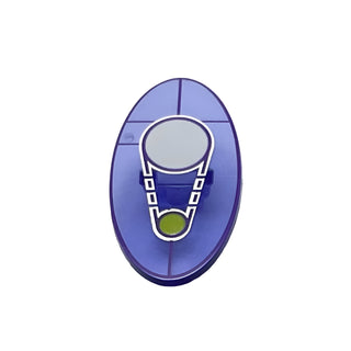 Minifigure, Shield Elliptical with Dimensions Keystone Symbol with 1 Large White and 1 Small Lime Circles Pattern, Part# 92747pb06 Part LEGO® Trans-Purple