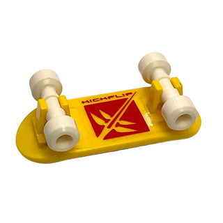 Skateboard with Mag Wheel Holders and White Mag Wheels with Black Surface and Red 'KICKFILP' and Skate Pattern (Stickers), Part# 45917c01pb03