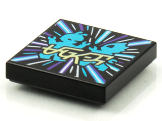Tile 2 x 2 with Groove with BeatBit Album Cover - Bright Light Blue Alien Dancers Pattern, 3068bpb1563  LEGO®   
