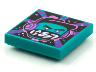 Tile 2 x 2 with Groove with BeatBit Album Cover - Dark Turquoise Minifigure, Black Hat and Dark Purple Headphones Pattern Item No: 3068bpb1586  LEGO®   