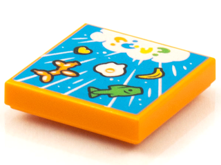 Tile 2 x 2 with Groove with BeatBit Album Cover - Raining Fish, Banana, Balloon Animal and Egg Pattern, 3068bpb1591  LEGO®   