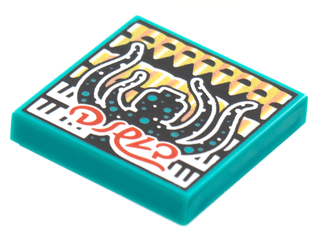 Tile 2 x 2 with Groove with BeatBit Album Cover - Black Minifigure with Tentacles and Dark Turquoise Spots Pattern, 3068bpb1783  LEGO®   