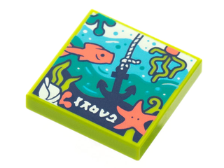 Tile 2 x 2 with Groove with BeatBit Album Cover - Coral Fish and Starfish, Dark Blue Anchor, White Shell and Rope Pattern, 3068bpb1868  LEGO®   