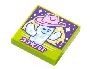 Tile 2 x 2 with Groove with BeatBit Album Cover - Metallic Light Blue Cactus with Metallic Pink Cowboy Hat Pattern, 3068bpb1875  LEGO®   