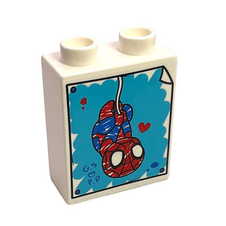 Duplo, Brick 1 x 2 x 2 with Drawing of Spider-Man Pattern, Part# 4066pb774