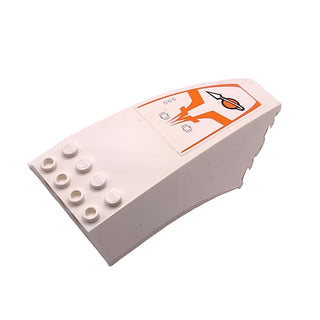 Windscreen 10 x 6 x 2 Curved with Orange Modified Classic Space Logo and Trim Pattern (Sticker), Part# 45705pb022 Part LEGO® White Very Good