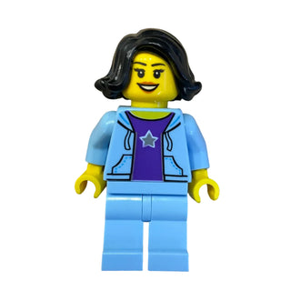 Woman, Bright Light Blue Jacket, Dark Purple Star Shirt, hol261 - LEGO® Holiday Minifigure