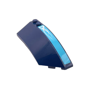 Wedge 8 x 3 x 2 Open Right with White Swirls on Medium Azure Background Pattern (Stickers), Part# 41749pb024 Part LEGO® Dark Blue Very Good
