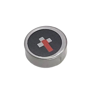 Minecraft Compass (Tile Round 1x1 with Red Rectangle and White Squares on Black Background Pattern), Part# 98138pb073 Part LEGO® Flat Silver