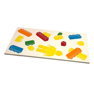 Tile 8 x 16 with Bottom Tubes, Textured Surface with Floating Bricks and LEGO® Minifigure Pattern, Part# 90498pb47