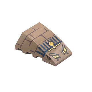 Wedge 4 x 4 Triple Curved No Studs with Bricks, Blue Lines, 4 Eyes and Cobra Pattern, Part# 47753pb022 Part LEGO® Dark Tan