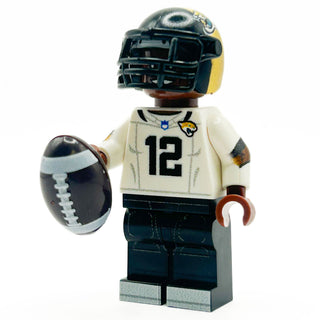 #12 WR/CB Hunter, Jags Football Player Minifig made using LEGO parts - B3 Customs Custom minifigure B3 Customs