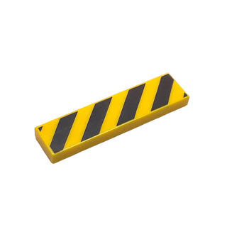 Tile 1x4 with Black and Yellow Danger Stripes (Black Corners) Pattern, Part# 2431pb52 Part LEGO® Yellow Very Good