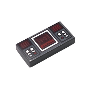 Tile 1x2 with SW Dark Red Target Screen, Dark Red and Silver Buttons Pattern, Part# 3069pb0777 Part LEGO® Dark Bluish Gray