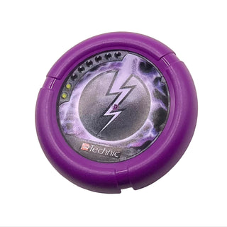 Throwing Disk with Throwbot Electro / Slizer Energy 2 Pips, Logo, and Lightning Emblem Pattern, Part# 32171pb049 Part LEGO® Purple