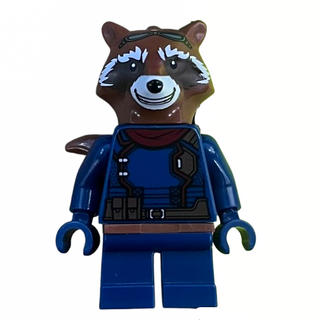 Rocket Raccoon - Dark Blue Outfit, Dark Red Scarf, Reddish Brown Head, sh1068 - LEGO® Marvel Minifigure