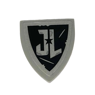 Shield Triangular Short with 'JL', Black Star and Metal Scratches Pattern (Sticker), LEGO® Minifigure Shield, Part# 3846pb054