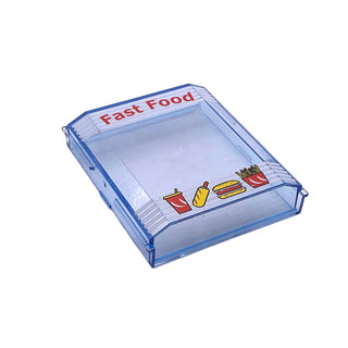 Panel 2 x 8 x 8 with Red 'Fast Food', Drink Cup, Hamburger, and Fries on White Stripes Pattern, Part# 30650pb06 Part LEGO® Trans-Medium Blue Very Good