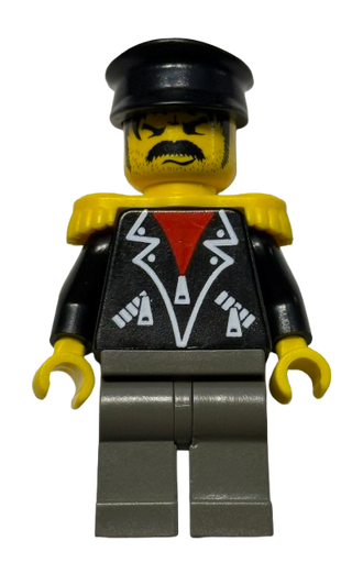 Time Twisters - Black Leather Jacket with Zippered Pockets over Red Shirt, Yellow Epaulettes (Tony Twister / Baron Blomberg), tim001 - LEGO® Time Cruisers & Time Twisters Minifigure