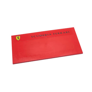Tile 8x16 with Bottom Tubes on Edges with Ferrari Logo and Black 'Scuderia Ferrari' Pattern (Sticker), Part# 48288pb10 Part LEGO® Red Very Good