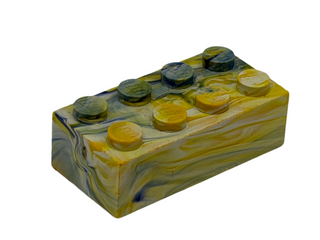 White, Yellow & Blue Marbled, 1970's Grangemouth Test 2x4 LEGO® Brick Part LEGO®