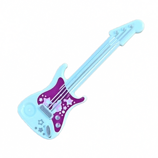 Minifigure, Utensil Musical Instrument, Guitar Electric with Silver Strings and Magenta Pickguard Pattern, Part# 11640pb01