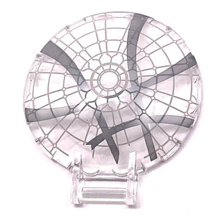 Dish 6 x 6 Inverted with Bar Handle with Sanctum Sanctorum Window with Seal of the Vishanti Dark Bluish Gray Circle with Curved Stripes Pattern, Part# 18675pb15 Part LEGO® Trans-Clear