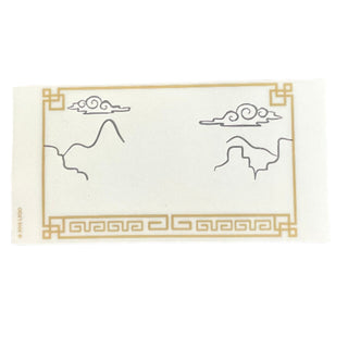 Plastic Translucent Shadow Theater Screen with Mountain and Cloud Cutouts and Gold Geometric Frame Pattern, Part# 21765 Part LEGO® Very Good