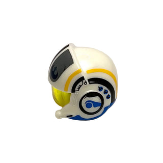 Minifigure, Headgear Helmet SW Rebel Pilot Raised Front and Microphone with Trans-Yellow Visor with Black/Yellow Stripes and Black Rebel Alliance Symbol Pattern, Part# 21566c01pb04 Part LEGO®