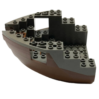 Boat, Hull Small Bow 12 x 12 x 5 1/3 with Dark Gray Top (6050/6051), Part# 6050c05 Part LEGO® Brown Very Good