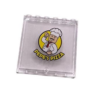 Panel 1 x 6 x 5 with 'PEPE'S PIZZA' Pattern (Sticker), Part# 59349pb198 Part LEGO® Trans-Clear Very Good