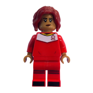 Soccer Player, Female, Red Uniform, Medium Nougat Skin, Dark Red Ponytail, idea141 - LEGO® Ideas Minifigure Minifigure LEGO®