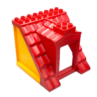 Duplo Roof Sloped 8 x 8 x 8 with Door Opening and Roof Support, Part# 51384c01 + 51383 Part LEGO® Red / Bright Light Orange Very Good