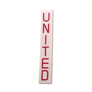 Tile 1 x 6 with Red 'UNITED' Pattern, Part# 6636pb154 Part LEGO® White