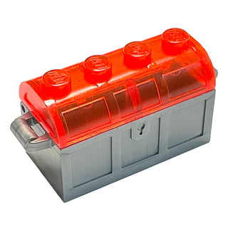 Container, Treasure Chest with Slots in Back and Trans-Neon Orange Thick Hinge Curved Lid (4738a / 4739a), Part# 4738ac02 Part LEGO® Flat Silver