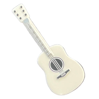 Minifigure, Utensil Musical Instrument, Guitar Acoustic with Silver Strings and Black Tuning Knobs Pattern, Part# 25975pb02 Part LEGO® White