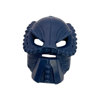 Dark blue Bionicle mask with textured side ridges, eye holes, and mouth opening.