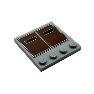 Tile, Modified 4 x 4 with Studs on Edge with Reddish Brown Panels Pattern (Sticker), Part# 6179pb081 Part LEGO® Light Bluish Gray Very Good
