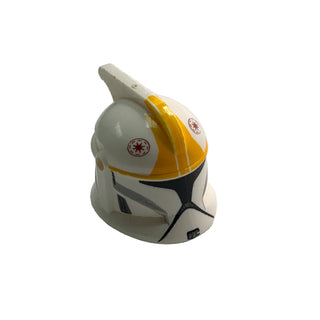 Minifigure, Headgear Helmet SW Clone Trooper with Holes, Bright Light Orange Markings, and Black Visor (Clone Pilot), Part# 61189pb15 Part LEGO® White Very Good