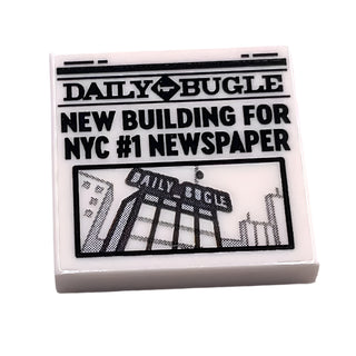 Tile 2x2 with Newspaper 'DAILY BUGLE' and 'NEW BUILDING FOR NYC #1 NEWSPAPER' Pattern, Part# 3068pb1720 Part LEGO® White