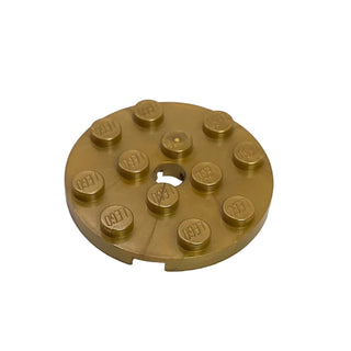 Plate Round 4x4 with Hole, Part# 60474 Part LEGO® Flat Dark Gold