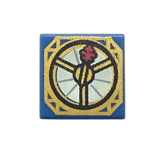 Tile 1 x 1 with Gold and Tan Magic Compass with Thick Dark Red Needle Pattern, Part# 3070pb052 Part LEGO® Dark Blue Very Good