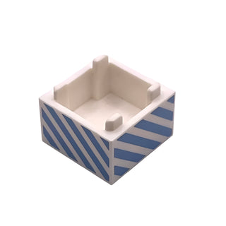 Container, Box 2 x 2 x 1 - Top Opening with Medium Blue Diagonal Stripes Pattern, Part# 35700pb02 Part LEGO® White