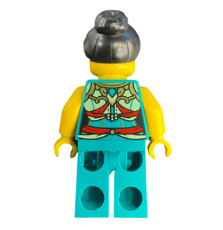 Lunar New Year Parade Participant - Musician, Female, Ornate Dark Turquoise Costume, Black Bun, Slight Smile, hol314 Minifigure LEGO®