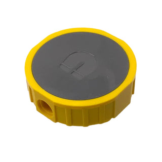 Magnet Brick, Round 4 x 4 x 2 with 3 Pin Holes, Part# 65209c01 Part LEGO® Yellow Very Good