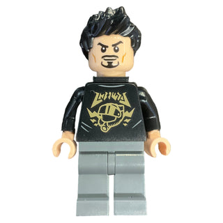 Tony Stark - Black Shirt with Gold Helmet, Pin Holder on Back, sh0928 Minifigure LEGO®
