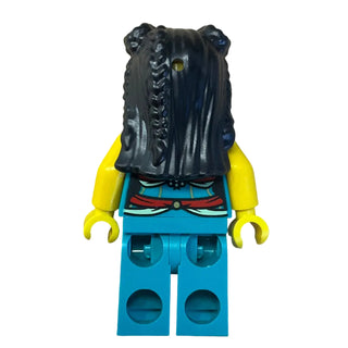 Lunar New Year Parade Participant - Ornate Dark Turquoise Costume, Black Long Hair, hol316 - LEGO® Holiday Minifigure